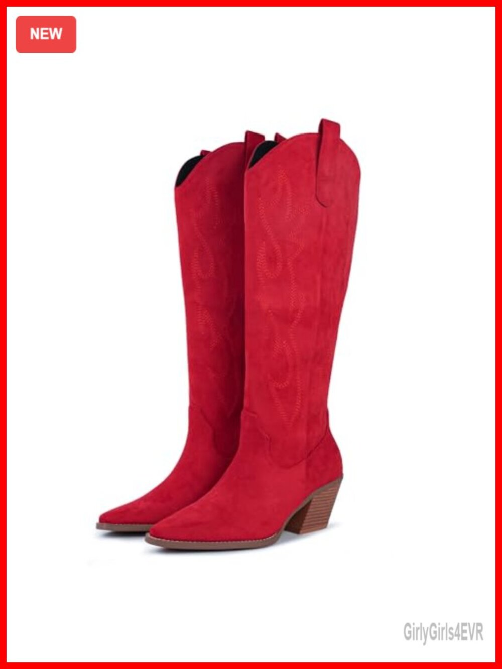 Womens Knee High Cowgirl Boots Suede Faux Leather Western Boots Block Heel